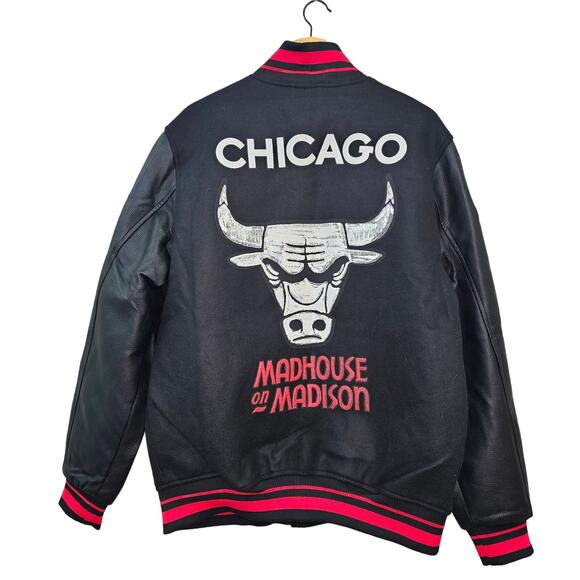 CHICAGO BULLS Varsity Jacket Mens XL Madhouse Madison Rib Wool Black Red NEW - Picture 1 of 16